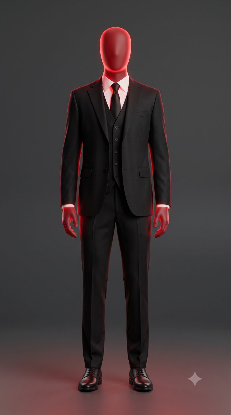 L'intrus en costume à tête rouge